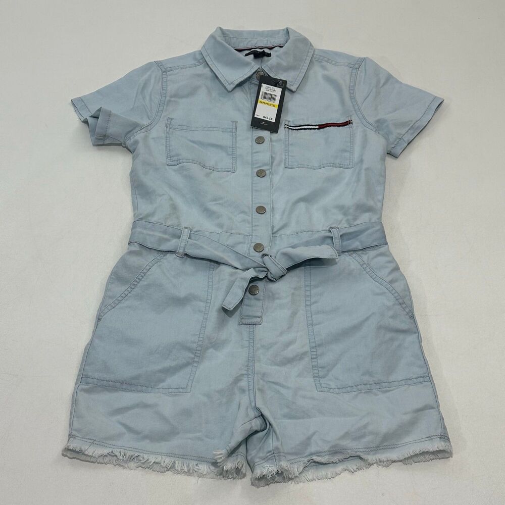 Tommy Hilfiger Girls Romper Light Blue Jane Washโ Belted, Size M (8/10)